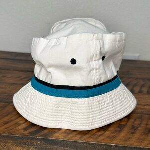 Vintage White Bucket Hat with Blue Stripe